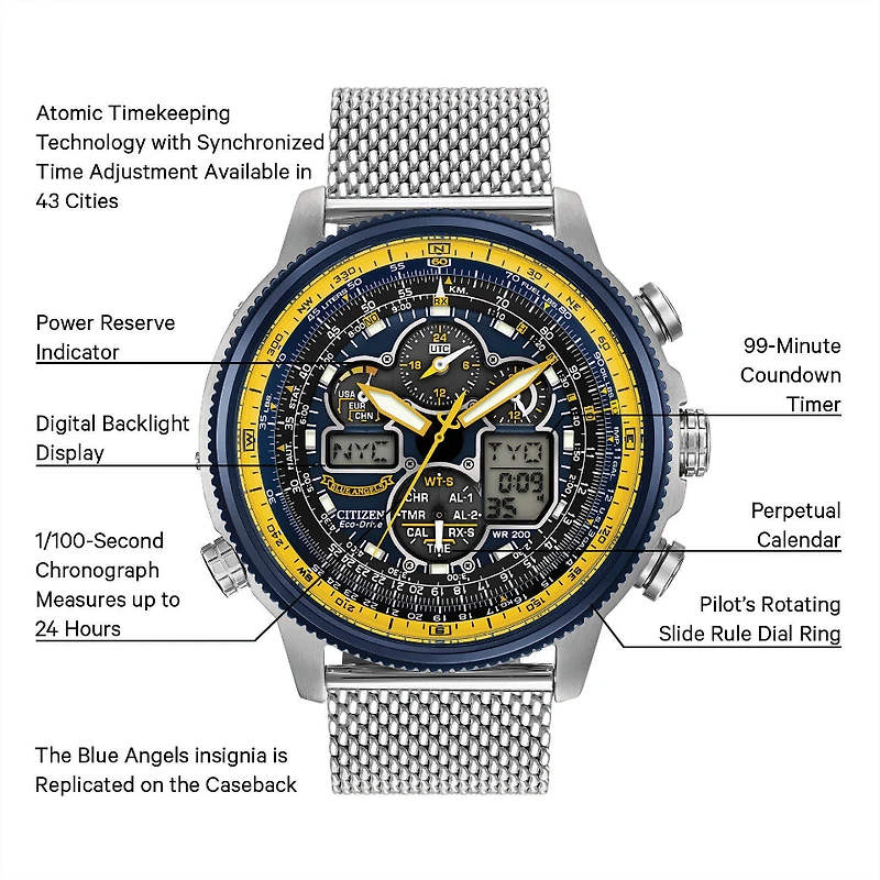 Navihawk A-T Blue Angels Blue Dial 48MM Eco-Drive JY8031-56L