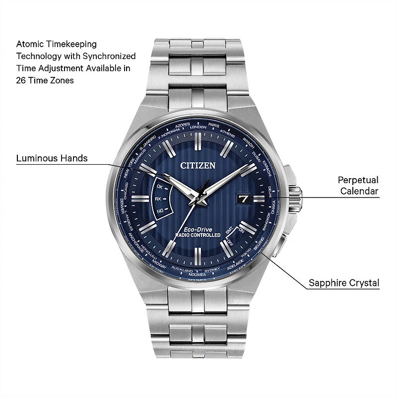 World Perpetual A-T Blue Dial 42MM Eco-Drive CB0160-51L