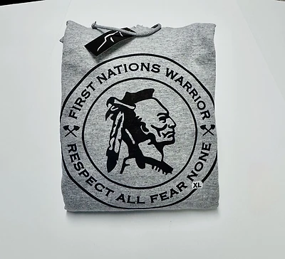 First Nations Warrior hoodie- Respect All Fear None- grey