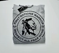First Nations Warrior hoodie- Respect All Fear None- grey
