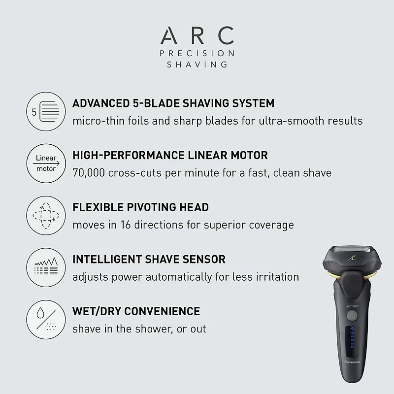 Panasonic ESLV67 Premium 5-blade Wet & Dry Electric Shaver, ARC5  Black