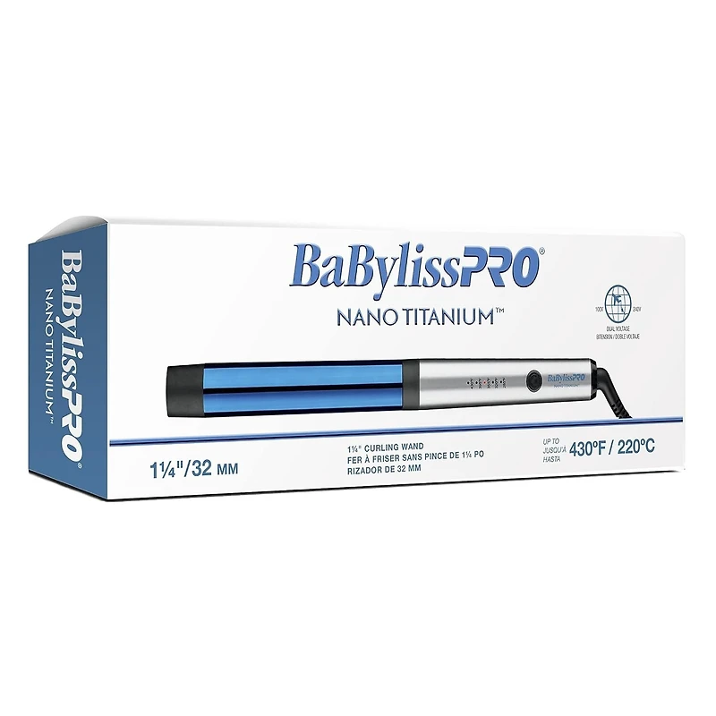 BaBylissPRO Nano Titanium Curling Wand 1-1/4" (32mm), BNTW125NUC, Blue