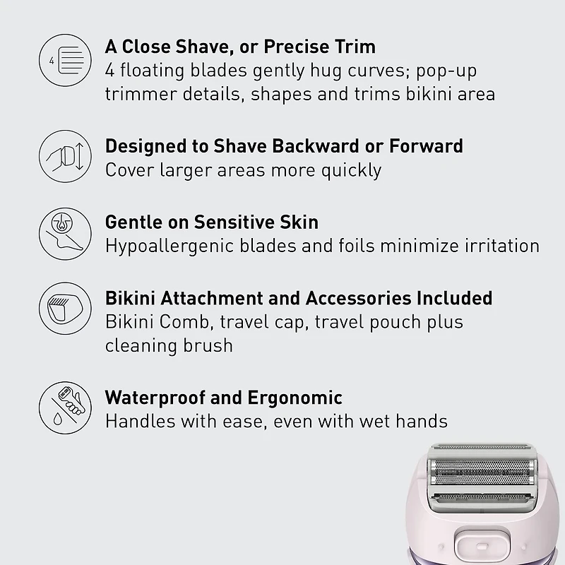 Panasonic Close Curves Wet-Dry Ladies Shaver with Bikini Attachment, Purple, ES-WL80-V