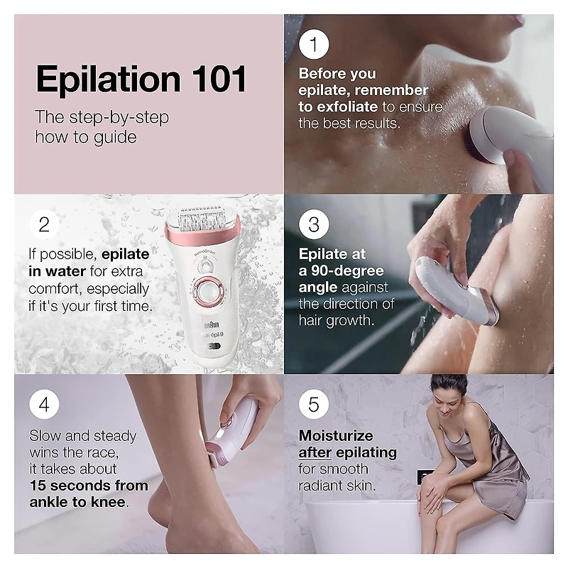 Braun Epilator Silk-épil 5 SES 5-620 Wet & Dry Use Epilator for Women, 6 Piece Set, White/Pink