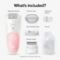 Braun Epilator Silk-épil 5 SES 5-620 Wet & Dry Use Epilator for Women, 6 Piece Set, White/Pink