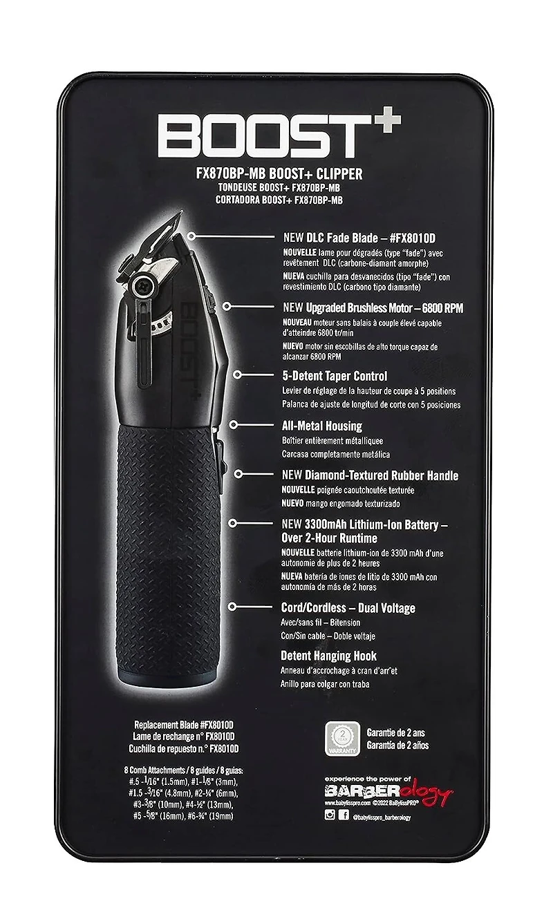 BaBylissPRO Matte Black Boost+ Metal Lithium Clipper, FX870BP-MB