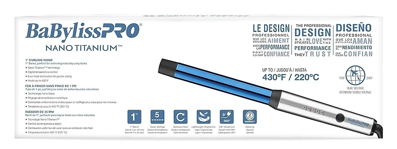 BaBylissPRO Nano Titanium 1" Curling Wand, BNTW100NUC