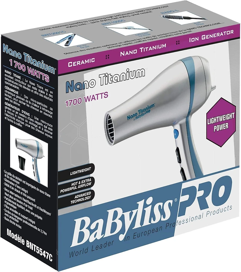 BaBylissPRO Nano-Titanium Ionic & Ceramic Dryer, BNT5547NC