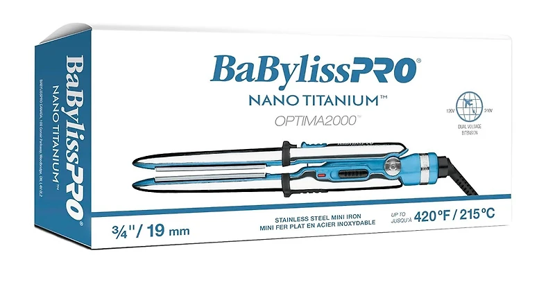 BaBylissPRO Nano Titanium Optima 3/4" Stainless Steel Mini Flat Iron, BABSS2000NC
