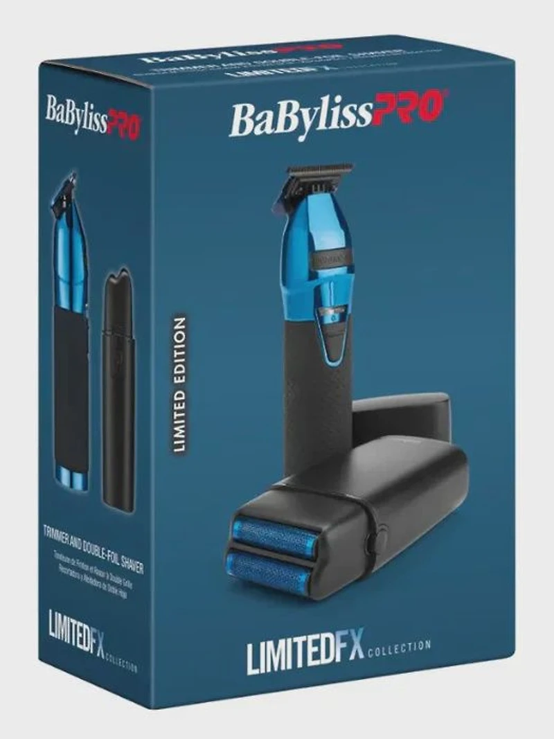 BabylissPro BlueFX+ Skeleton Metal Trimmer + Double Foil Shaver Black/Blue Limited Edition,
