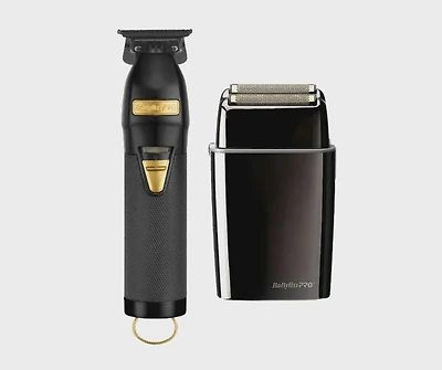 BPRO BlackFX Outlining Cord/Cordless Trimmer Black/Gold + BPRO FoilFX02 Cordless Metal Double Foil Shaver, Black