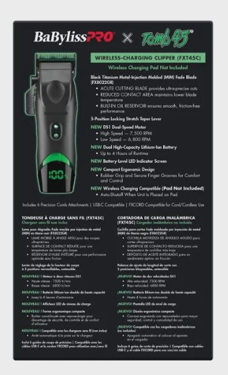 BaBylissPRO® x Tomb45® Wireless-Charging Clipper+ Free charging pad