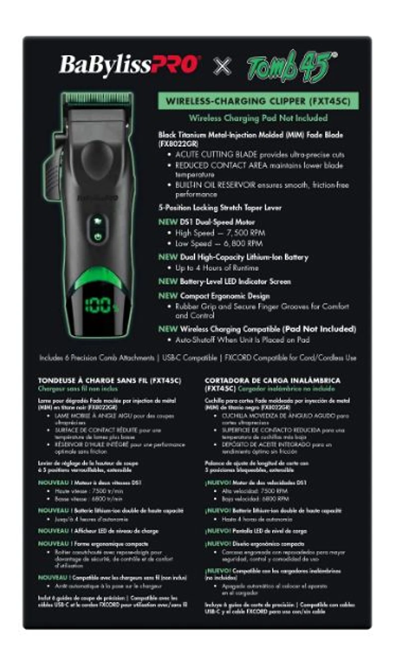 BaBylissPRO® x Tomb45® Wireless-Charging Clipper+ Free charging pad