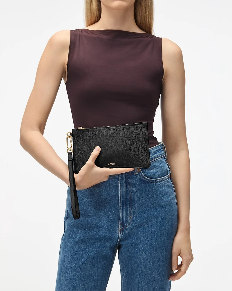 Women's ECCO® Wristlet Soft Pebbled Leather Pouch Bag