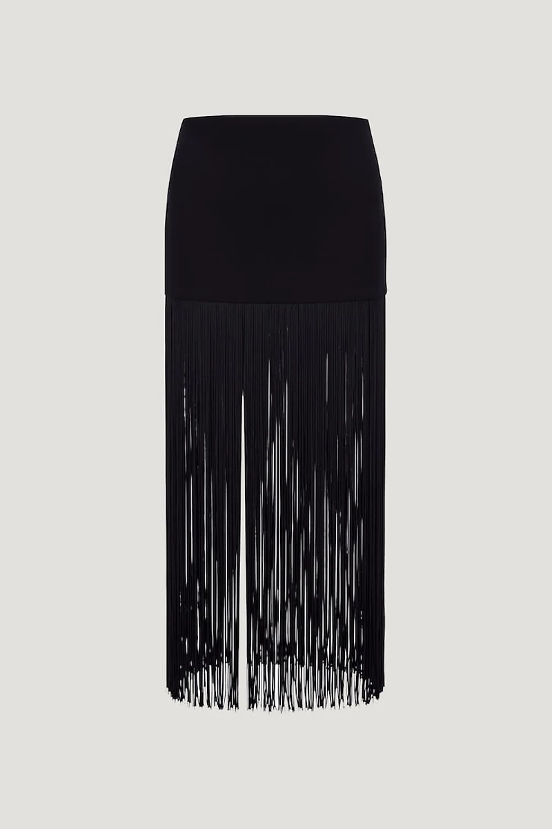 Ponte Fringe Maxi Skirt