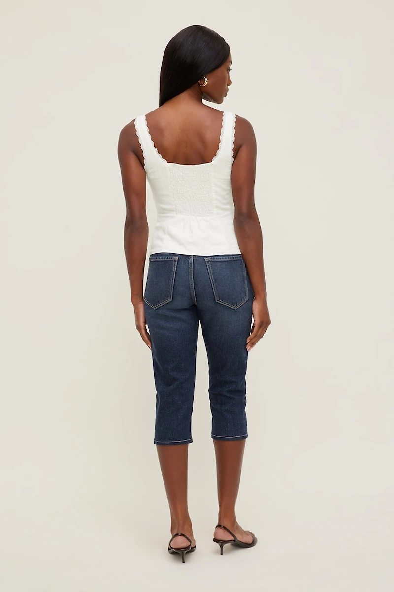 Jean capri extensible à taille haute