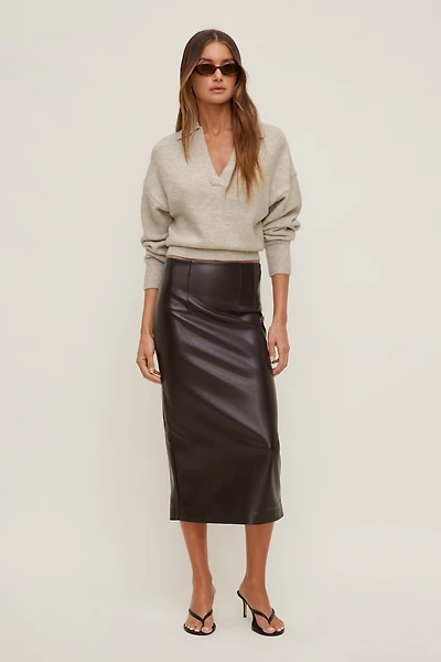 Shiloh Faux Leather Midi Skirt