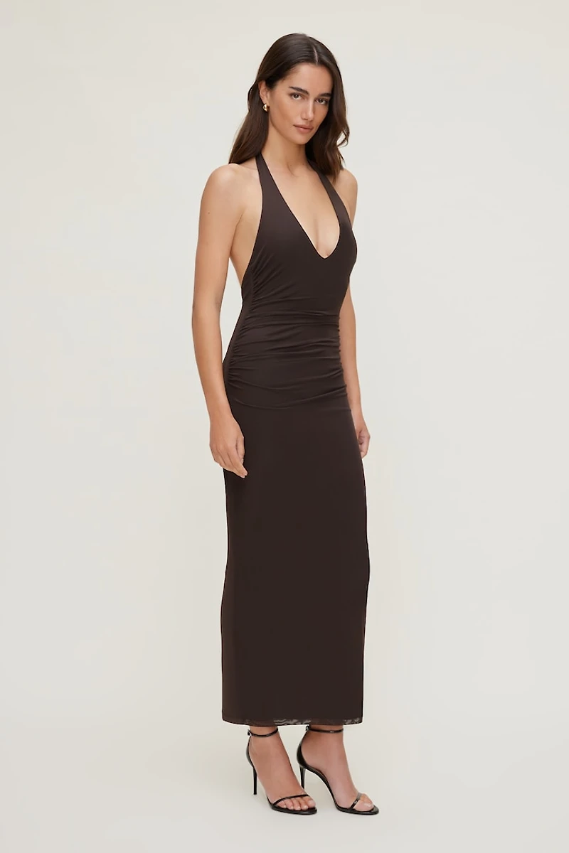 Reia Halter Mesh Maxi Dress