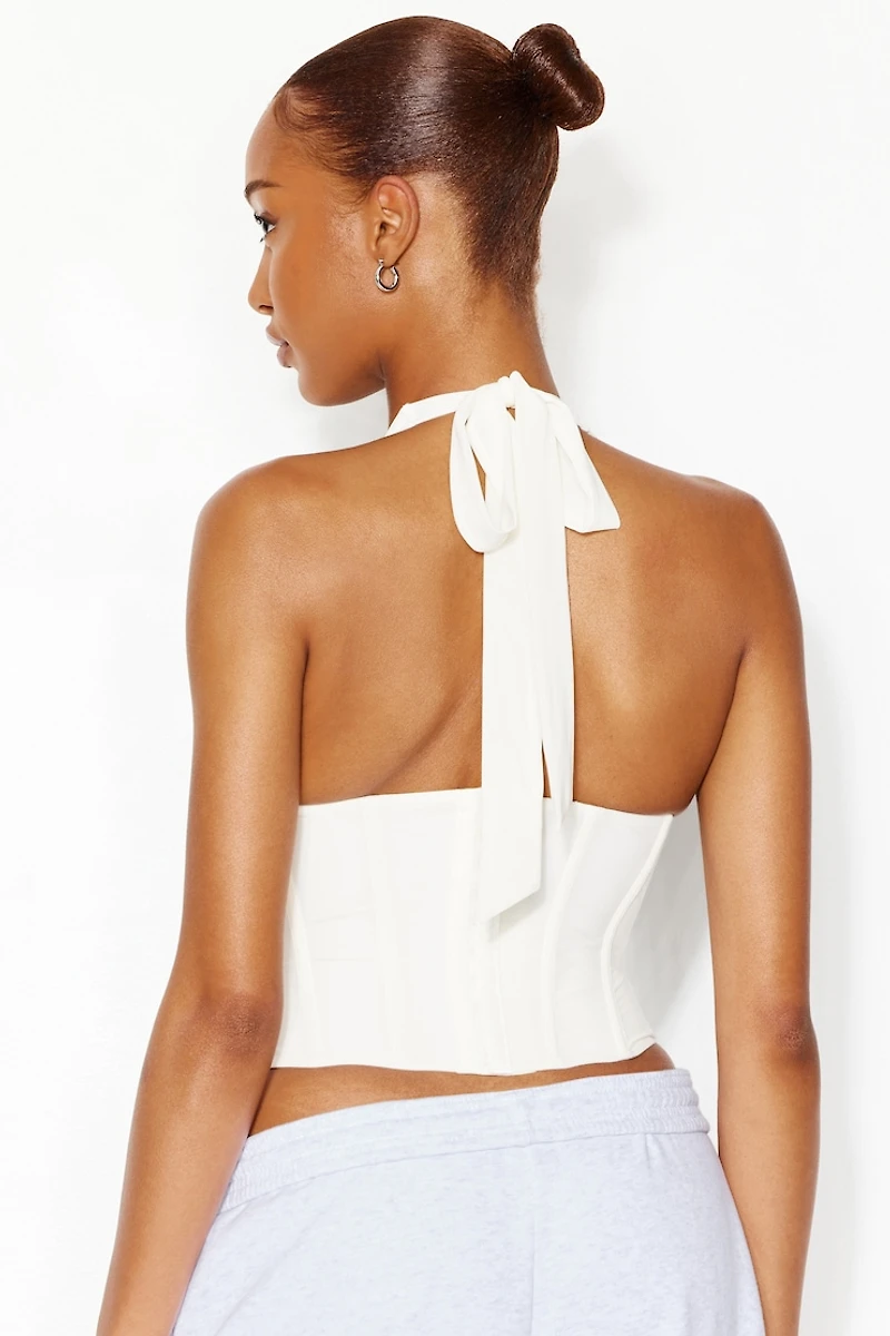 Plunge Halter Mesh Corset Top