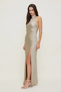 Robe maxi en satin à col licou