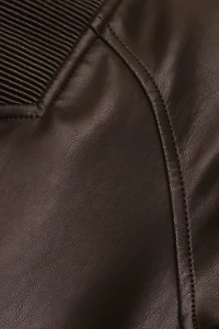 Ribbed Faux Leather Bomber Jacket