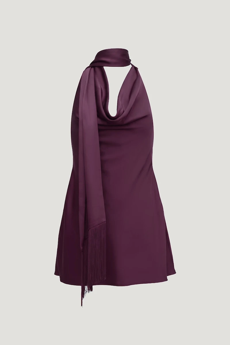 Fringe Scarf Satin Mini Dress