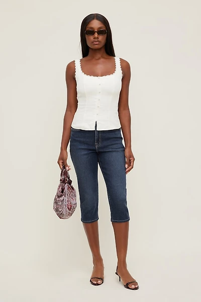 Jean capri extensible à taille haute