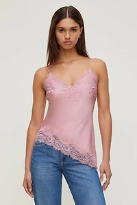 Camisole asymétrique en satin à bordure de dentelle Cassie