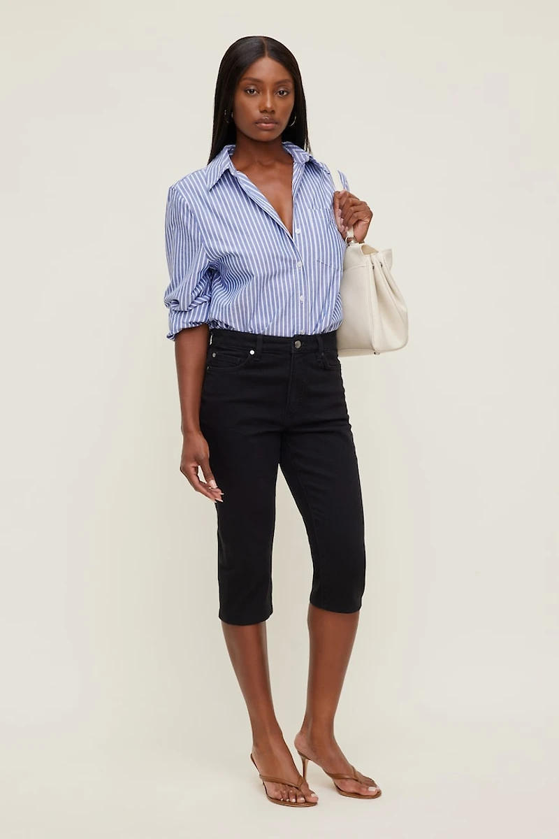 Jean capri extensible à taille haute