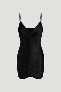 Cowl Fringe Mini Dress