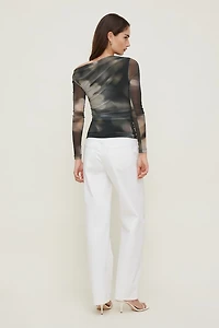 Cleo Printed Mesh Long Sleeve Top