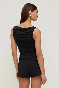 Ruched Boat Neck Mesh Tank Top