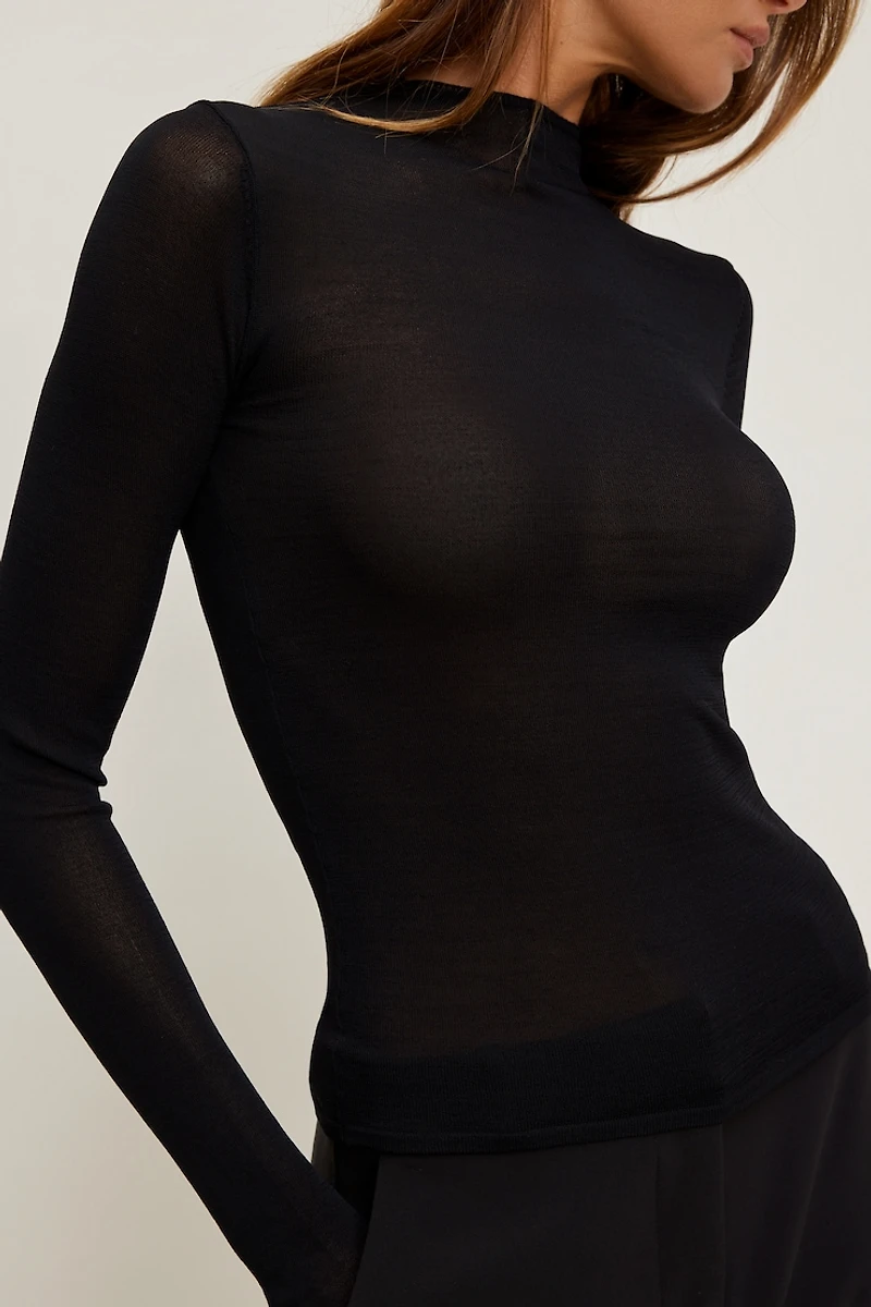Sheer Mock Neck Sweater