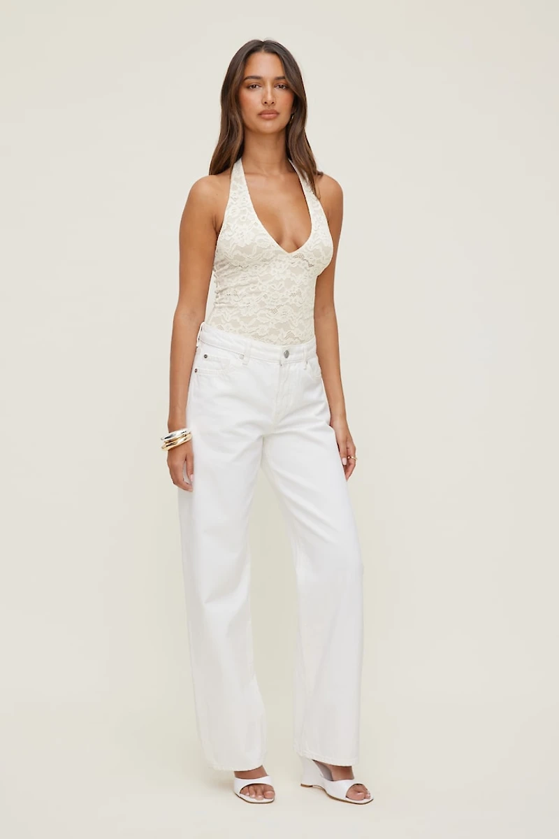 Lace Plunge Halter Bodysuit