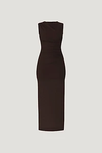 Robe maxi en maille diaphane froncée