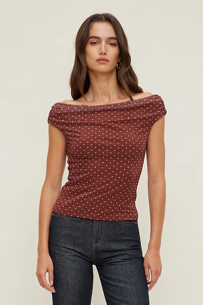 Off Shoulder Mesh Top