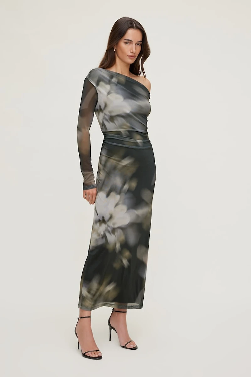 Off Shoulder Mesh Maxi Dress