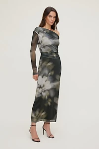 Off Shoulder Mesh Maxi Dress