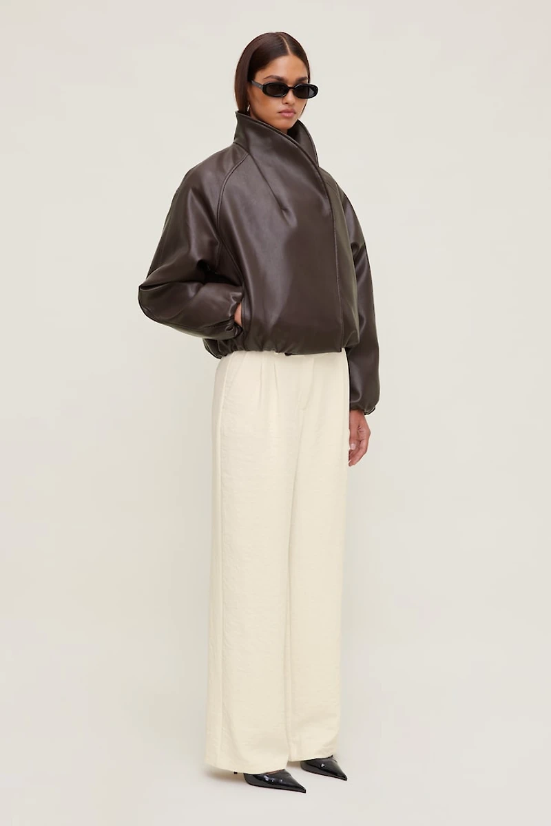 Wrap Faux Leather Bomber Jacket