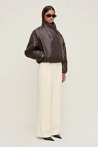 Wrap Faux Leather Bomber Jacket