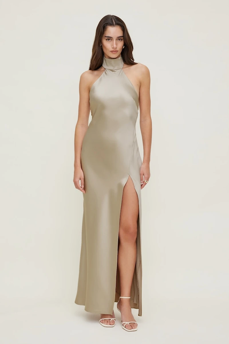 Satin Halter Maxi Dress