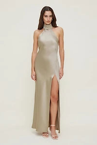 Satin Halter Maxi Dress