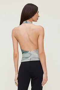 Cowl Neck Mesh Halter Top