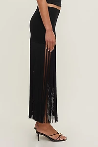 Ponte Fringe Maxi Skirt