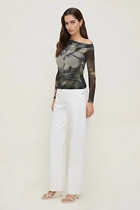 Cleo Printed Mesh Long Sleeve Top