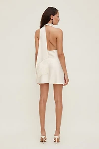 Fringe Scarf Satin Mini Dress