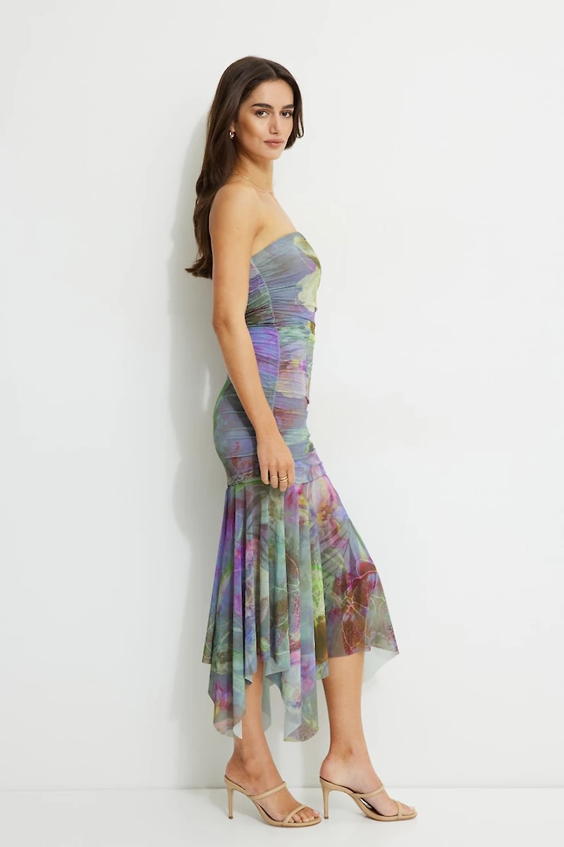 Ruched Mesh Maxi Tube Dress