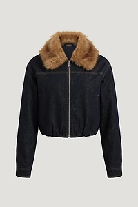 Faux Fur Collar Denim Aviator Jacket