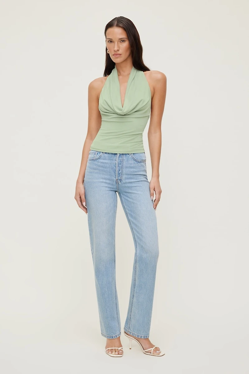 Cowl Neck Mesh Halter Top