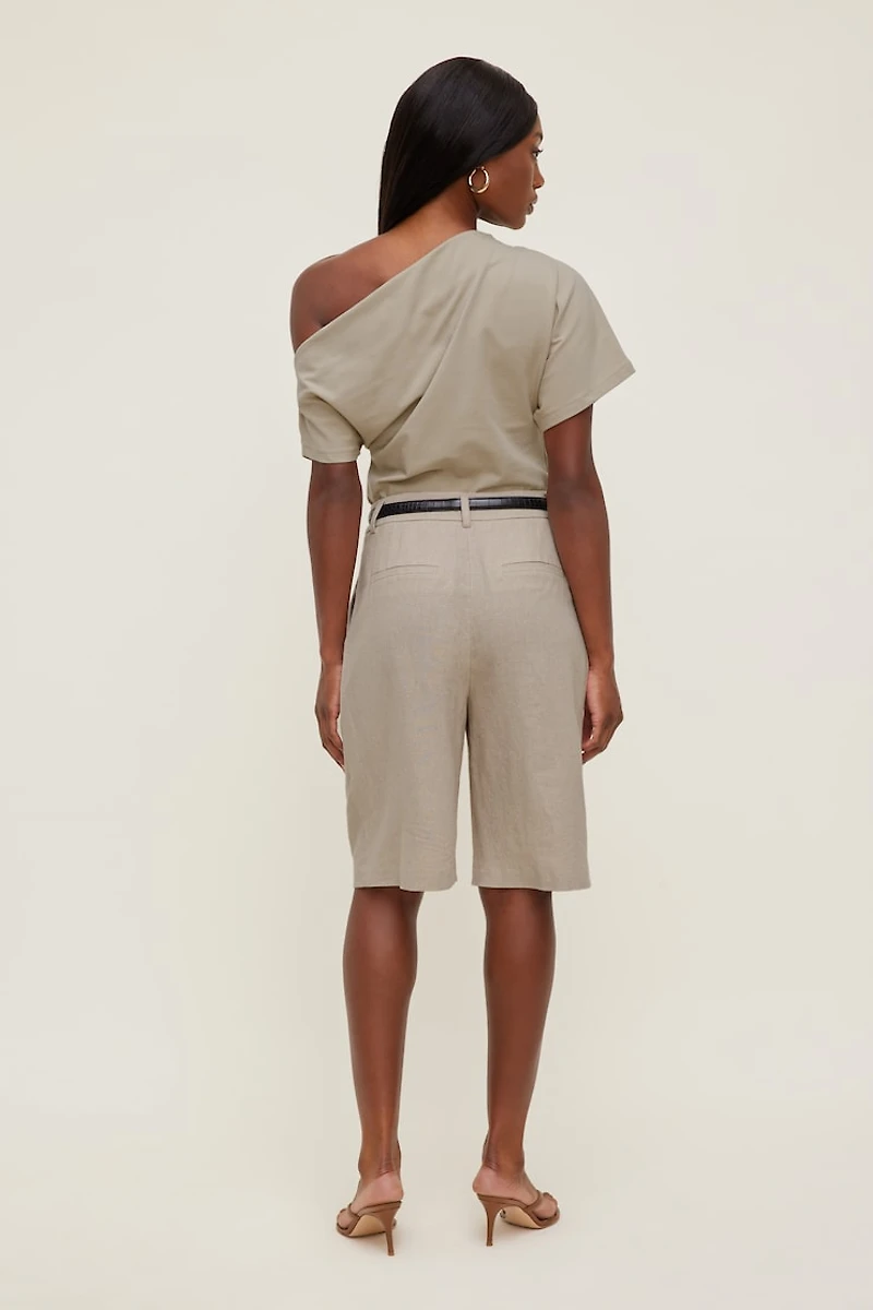 Linen High Rise Bermuda Shorts